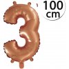 FUN RAG 3Bronze-222431 Héliový balón fóliový číslo 3 bronzová 100 cm, 1 ks
