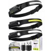 3x VÝKONNÁ ČELOVKA 4v1 LED PÁSIK COB 2 SENZOR HEAD LIGHT LAMP USB BATÉRIA 1200mAh 230 stupňov
