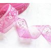 Organzová stuha cyklaménová s kvietkami 25mm/ 1m