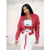 EU Dámska prešívaná metalická červená bombera Veľkosť: XS