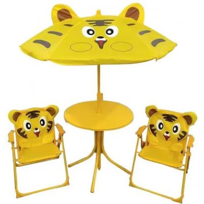 Strend Pro Leq Melisenda Tiger detský záhradný set 2 stoličky so slnečníkom žltý