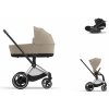 Cybex Platinum CYBEX e-Priam Travel Set + Cloud T i-Size cozy beige 2024 chrome with brown details