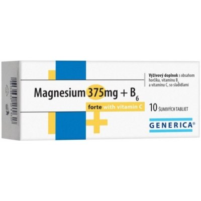 GENERICA Magnesium 375 mg + B6 forte s vitamínom C 10 tbl eff
