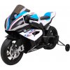 Detská elektrická motorka BMW HP4, biela, pomocné kolieska, pomalý štart, kolesá EVA, MP3 a LED