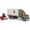 Bruder 2828 Komerční vozy - MACK Granite UPS auto s vysokozdvižným vozíkem