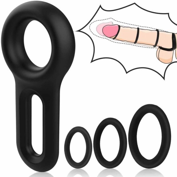  Paloqueth Silicone Stretchy Cock Rings Set Black 4 pack