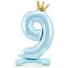 PartyDeco Balónik fóliový stojacie číslo 9 s korunkou svetlo modrý 84 cm
