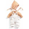 Baby Pomea - nohavice s náprsenkou a tričko s čiapočkou pre bábiky