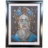 Frida Kahlo,čierna -obraz, farebná kresba - Mgr. Zuzana Čarnoká,originálny,ručne maľovaný obraz