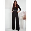 Whit Zou elegantný čierny overal s dlhými nohavicami a 3/4 rukávom čierny
