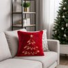 Eurofirany Vianočná kožušinková obliečka so zlatou výšivkou stromu bordová Bavlna/Acryl/Pes 45x45 cm