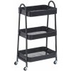 Verk 27493 Trojposchodový kovový regál na kolieskach 78 x 46 x 26 cm, čierny
