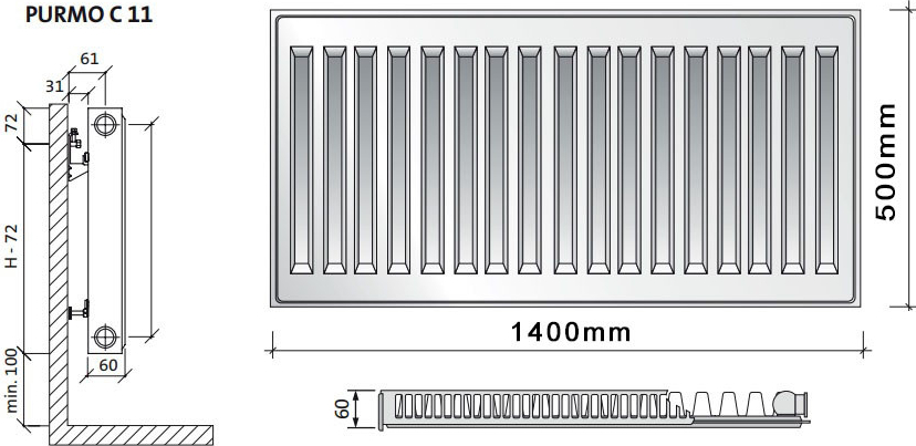 Purmo C11 500 x 1400