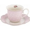 Altom Design Šálka s podšálkou Vintage Dots Blue & Pink – porcelánová šálka na kávu a čaj 250 ml Farba: Ružová pre romantické stolovanie pri káve a čaji