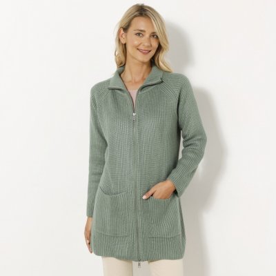 Blancheporte Dlhý sveter z hladkého úpletu so zipsom svetlá khaki
