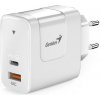 Genius PD-65AC, Napájací adaptér, univerzálny, 65W, 1× USB-C, 1× USB, PD 3.0, QC 3.0, biely
