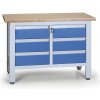 Pracovný stôl do dielne EXPERT, 6 zásuviek, 1200 x 600 x 860 - 900 mm, modrá