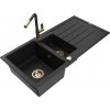 MEXEN/S MEXEN/S - Andres granitový drez s odkvapkávačom vrátane batérie Flora, čierna 6515-77-670401-57-G