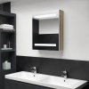 LED kúpeľňová zrkadlová skrinka biela a dubová 50x14x60 cm-ForU-326485