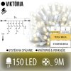 Viktória led svetelná záclona vonkajšia flash - 150led - 9m teplá biela / flash prebliknutie studená biela - biely kábel