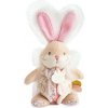 Maznacia hračka zajačik s hrkálkou a úchytom na cumlík 21 cm – Ružová