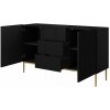 BOGART Komoda Nicole 150 cm s tromi zásuvkami FARBA: matná čierna / zlaté nožičky