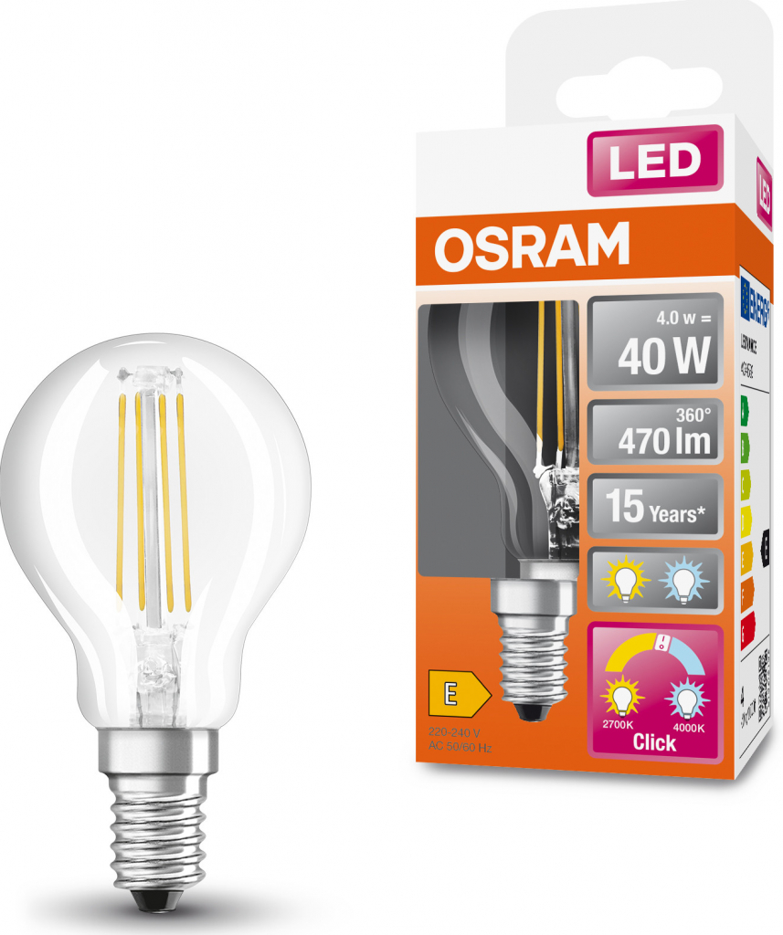 Osram LED žiarovka , E14, 4W, 470lm, teplá-biela