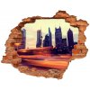 Nálepka 3D diera na stenu Shanghai v noci 90x70 cm