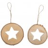 Drevené brezové závesné ozdoby 2ks - kruhy hviezdy