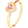 Šperky eshop - Zlatý prsteň 585 - ružové zirkónové srdiečko v dvojitom obryse GG111.46 - Veľkosť: 63 mm