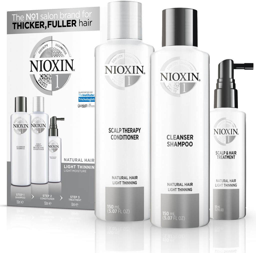 Nioxin System 1 Cleanser šampón 150 ml System 1 Cleanser šampón + 150 ml System 1 Scalp Revitaliser Conditioner + 50 ml System 1 Scalp Treatment pre jemné a chemicky neošetřené vlasy