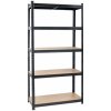 Kovový regál čierny 180×90×40 cm – 5 políc, nosnosť 175 kg/polica | Čierny regál s MDF