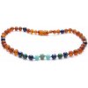 Nefertitis Jantárovej korálky farby koňaku s Lapis lazuli, amazonit a jadeitom pre deti NF10672 - délka cca 32 cm