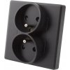 Zásuvka dvojitá čierna s uzemnením, sada s rámikom MIUUN Leo