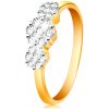 Šperky eshop - Zlatý prsteň 585 - tri ligotavé kvety z čírych zirkónov, tenké lesklé ramená S3GG199.39 - Veľkosť: 50 mm