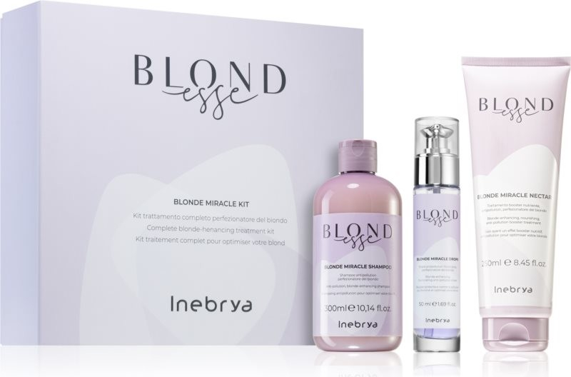 Inebrya Blondesse čiastiaci detoxikačný šampón pre blond vlasy 300 ml + rozjasňujúci olej pre blond vlasy 50 ml + hĺbkovo vyživujúca kúra pre blond vlasy 250 ml