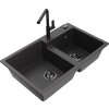 MEXEN/S MEXEN/S - Tomas granitový drez 2-bowl vrátane batérie Flora, čierna kropenatá 6516-76-670401-70-B