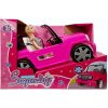 Auto pre bábiku s bábikou – kabriolet v tmavoružovej farbe