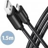AXAGON BUMM-AM15AB, HQ kábel Micro USB USB-A, 1.5 m, USB 2.0, 2,4 A, ALU, opletenie, čierny BUMM-AM15AB