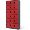 Kovová šatňová boxová skriňa na sokli s 18 boxami KAROL, 900 x 1850 x 400 mm, antracitovo-červená