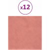 Vidaxl Nástenné panely 12 ks ružové 30 x 30 cm zamat 1,08 m²