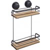 MSV polička s přísavkami MEGA VENTOUSES, do koupelny, 2 patra černá, ocel, bambus, 25,5 cm (143349)