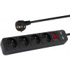 Sieťový predlžovací kábel PR-470WSP/USB 4-zásuvky+USB s uzemnením+spínač 3m ČIERNY 3x1,5mm