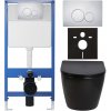 CERANO - Kompletný podomietkový WC set Lite/Verde - čierna lesklá - WC tlačidlo Duo, chróm - predstenová inštalácia - 49x36 cm