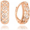 MINET Rose gold luxusní stříbrné náušnice s bílými zirkony
