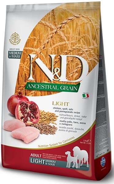 N&D Ancestral Grain Low Grain Dog Light Medium & Maxi Chicken & Pomeg 2,5 kg