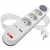 Predlžovací kábel Emos P1312PD, 3x zásuvka, 1x USB-A, 1x USB-C, biely, 2 m