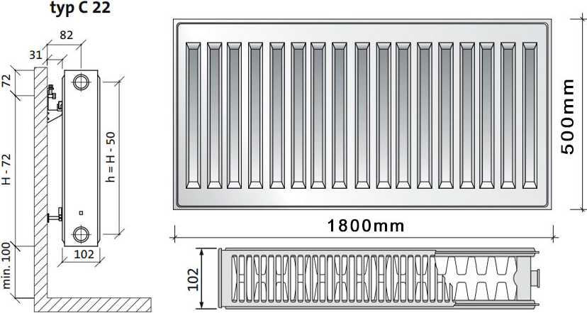 Purmo C22 500 x 1800