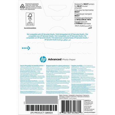 HP Advanced Glossy Photo Paper-100 sht/10 x 15 cm borderless, 250 g/m2, Q8692A