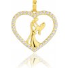 MINET Zlatý príves zamilovaný pár v srdci s bielymi zirkónmi Au 585/1000 1,15g